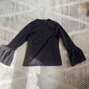 Black crew neck blouse with bell sleeves